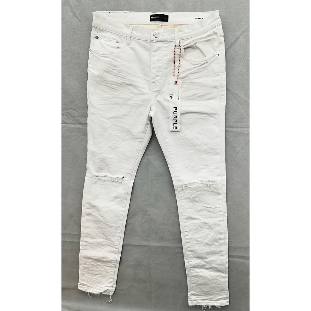 Purple Brand White Distressed Slim Fit Jeans Mens Size 33 Raw Hem P001